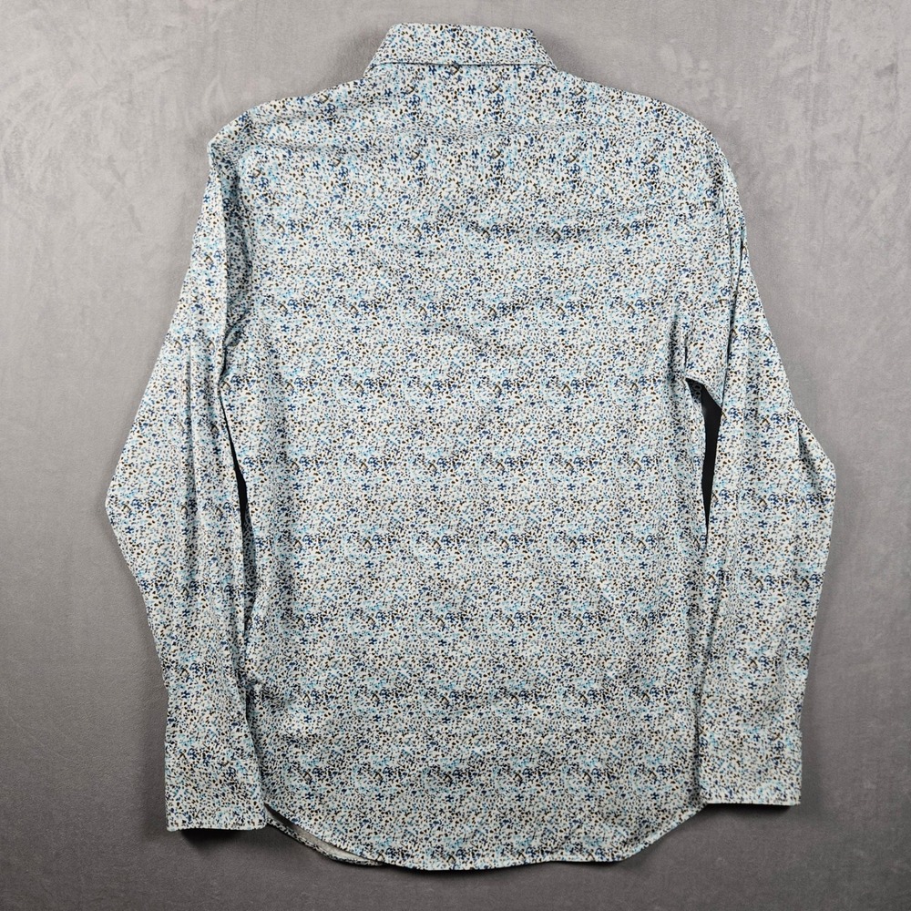 NEW Bugatchi Shirt Mens Small Blue AOP OoohCotton Tech 8-Way Stretch Button Up - Picture 2 of 11